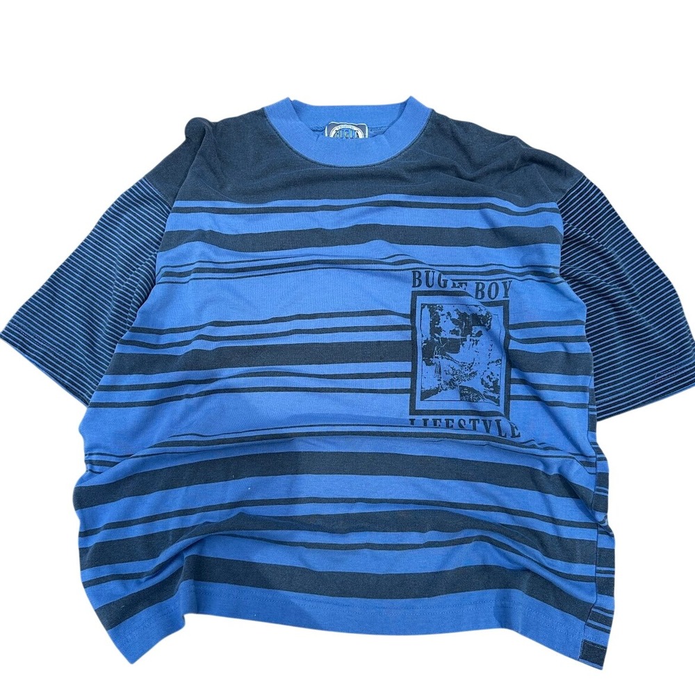Vintage 90s Bugle Boy Lifestyle Striped T-Shirt Blue Navy Mens Large Streetwear
